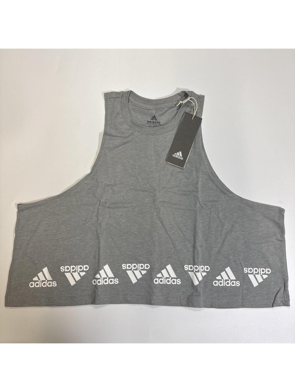 Adidas Women's XL "The Go-To Performance Tee" Gray Crop Tank Top NWT HC5104